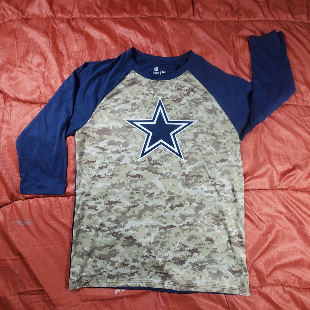 Nike Dallas Cowboys Salute Service Shirt Men M Camo Dri Fit OnField 3/4 Sleeve